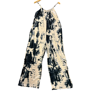 Tie Dye Wide Leg Casual Camisole Jumpsuit with Pockets Medium Blue White